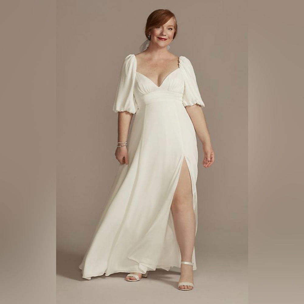 bubble sleeve georgette v-neck wedding dress, SIZE 22

STYLE# SDWG0971